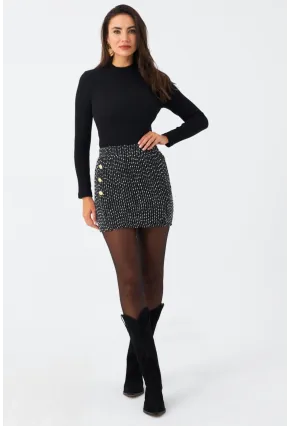 Kadın Siyah Düğme Detaylı Mini Etek RX447