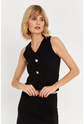 Kadın Siyah Düğme Detaylı Süet Bluz KED7113