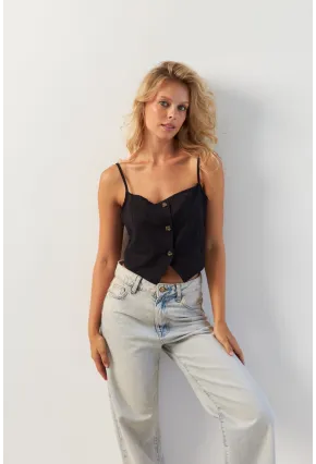 Kadın Siyah Düğmeli İp Askılı Yelek MP20153