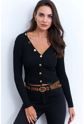 Kadın Siyah Düğmeli Kısa Hırka EY2952