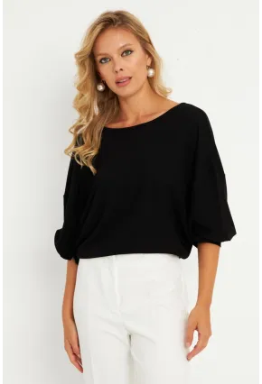 Kadın Siyah Düğüm Detaylı Bluz GÇ176