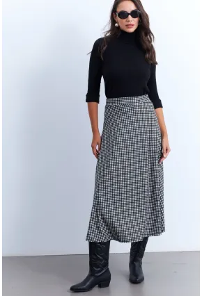 Kadın Siyah-Ekru Desenli Çan Etek LON3007