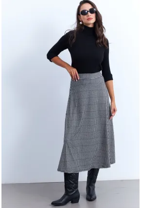 Kadın Siyah-Ekru Desenli Çan Etek MLON3007