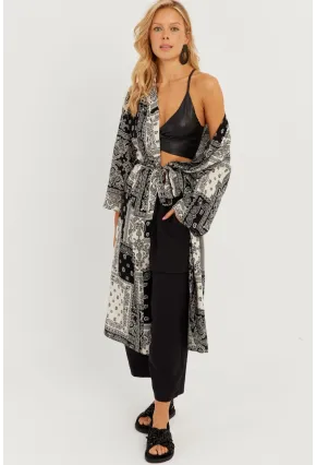 Kadın Siyah-Ekru Desenli Kimono GÇ155