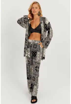 Kadın Siyah-Ekru Desenli Kimono Takım GÇ156
