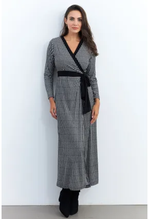 Kadın Siyah-Ekru Kruvaze Kazayağı Maxi Elbise EY2941