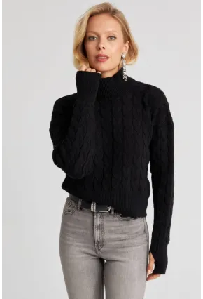 Kadın Siyah Eldivenli Triko Kazak MİW1318