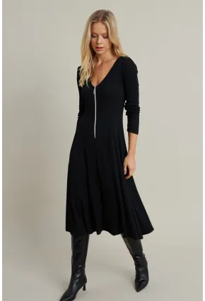Kadın Siyah Fermuar Detaylı Midi Elbise EY3005