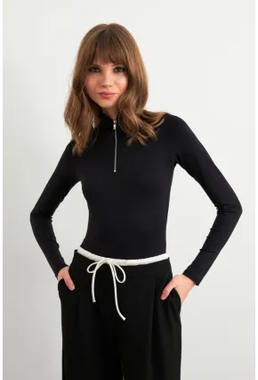 Kadın Siyah Fermuarlı Basic Body CY353
