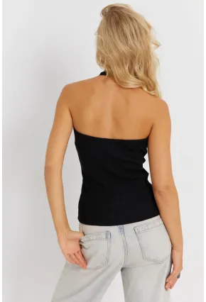 Kadın Siyah Fermuarlı Kaşkorse Bluz EY2878