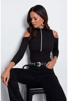 Kadın Siyah Fermuarlı Kaşkorse Bluz Yİ1568
