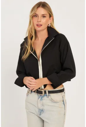 Kadın Siyah Fermuarlı Kısa Gömlek SF2541