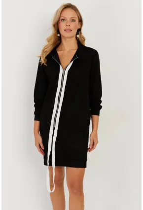 Kadın Siyah Fermuarlı Midi Elbise ST5025