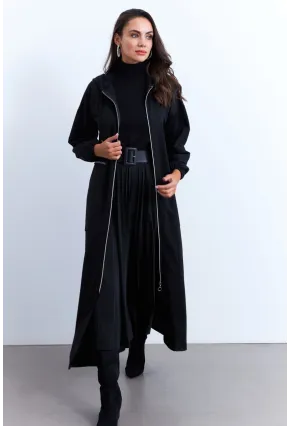 Kadın Siyah Fermuarlı Taşlı Sweat Elbise MASF21