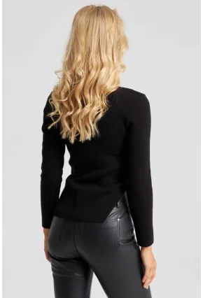 Kadın Siyah Fermuarlı Triko Kazak YZ523