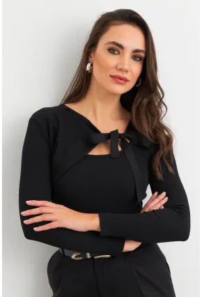 Kadın Siyah Fiyonklu Kaşkorse Bluz EY3030