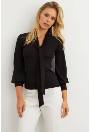 Kadın Siyah Fularlı Bluz EY3007