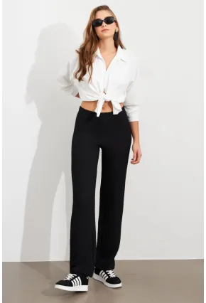 Kadın Siyah Gofre Pantolon ZH326