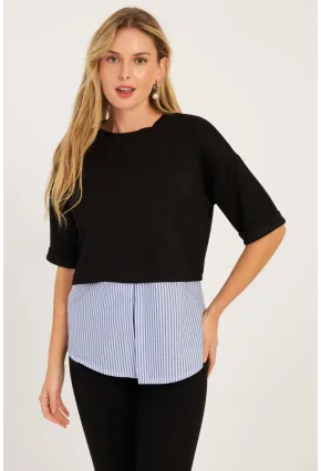 Kadın Siyah Gömlek Dataylı Bluz ST835