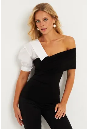 Kadın Siyah Gömlek Detaylı Bluz MEN2055