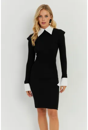 Kadın Siyah Gömlek Detaylı Midi Elbise RMZ21238