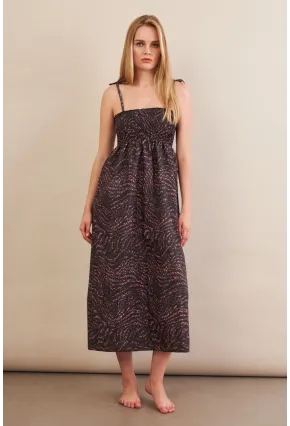 Kadın Siyah-Gülkurusu Straplez Çizgili Plaj Elbisesi OR502