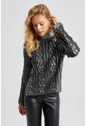 Kadın Siyah-Gümüş Varakli Triko Bluz SF2528