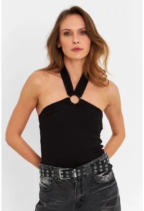 Kadın Siyah Halkalı Crop Bluz B2634-90