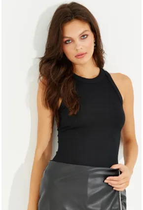 Kadın Siyah Halter Yaka Bluz LPP1233