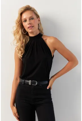 Kadın Siyah Halter Yaka Bluz LPP1273