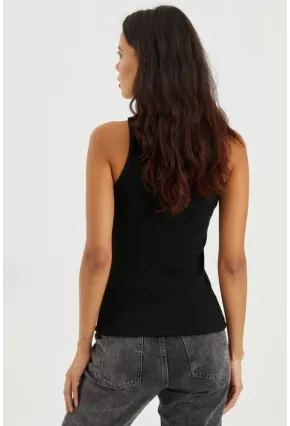 Kadın Siyah Halter Yaka Kaşkorse Bluz EY1454