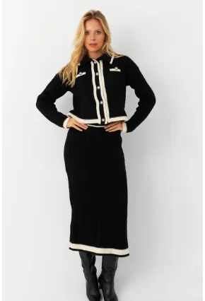 Kadın Siyah İkili Alt Üst Triko Takım NUV34