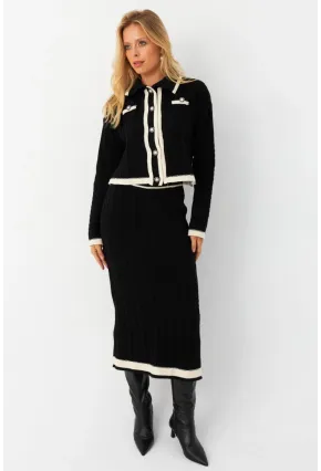 Kadın Siyah İkili Alt Üst Triko Takım NUV34