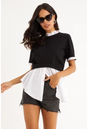 Kadın Siyah İkili Asimetrik İki İplik Bluz B1454
