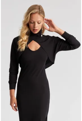 Kadın Siyah İkili Bolerolu Midi Elbise KED133