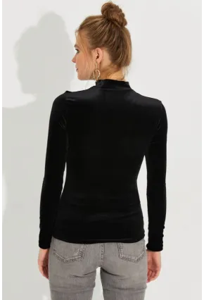 Kadın Siyah Kadife Bluz LPP1240