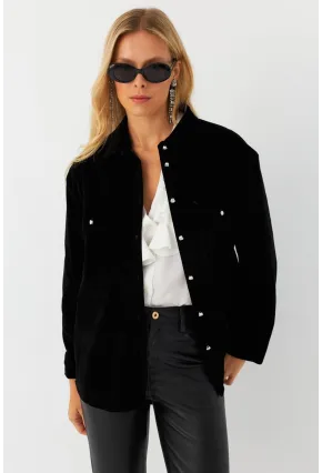 Kadın Siyah Kadife Gömlek CAR1074
