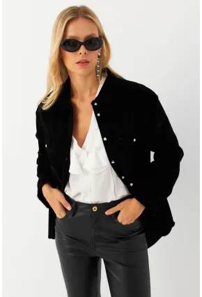 Kadın Siyah Kadife Gömlek CAR1074