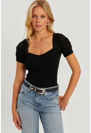 Kadın Siyah Kalp Taka Triko Bluz SMT228