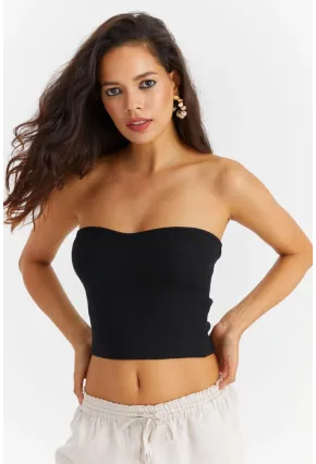 Kadın Siyah Kalp Yaka Crop Bluz Yİ2452