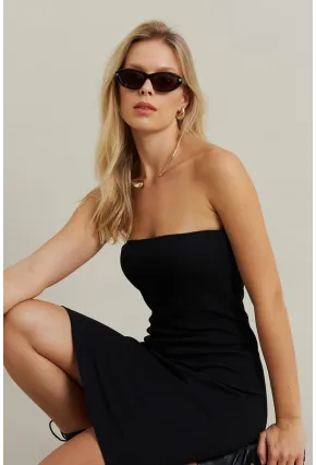 Kadın Siyah Kalp Yaka Kaşkorse Mini Elbise TF45