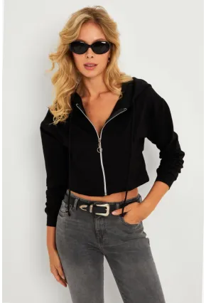 Kadın Siyah Kapüşonlu Sweatshirt TF07