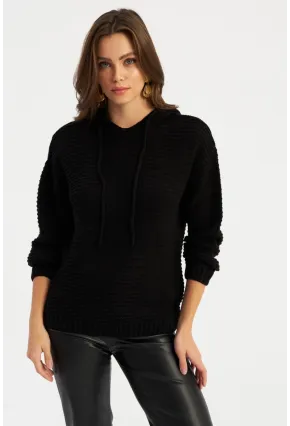 Kadın Siyah Kapüşonlu Triko Bluz SMT2419