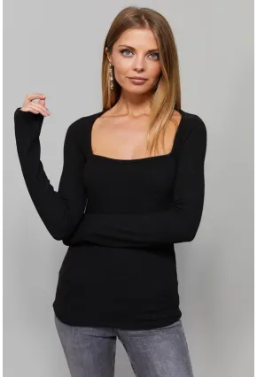 Kadın Siyah Kare Yaka Bluz EY1101