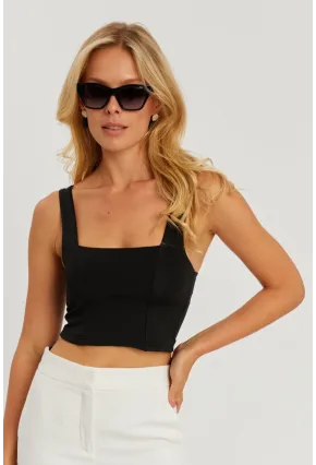 Kadın Siyah Kare Yaka Crop Bluz CG348