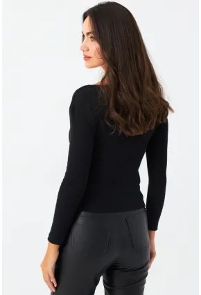 Kadın Siyah Kare Yaka Dantelli Bluz TF36