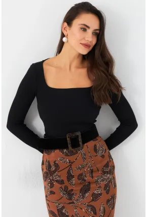 Kadın Siyah Kare Yaka Kaşkorse Bluz GA101