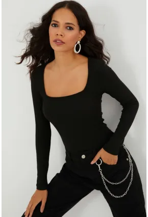 Kadın Siyah Kare Yaka Kaşkorse Bluz Yİ2396