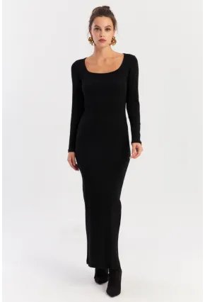 Kadın Siyah Kare Yaka Maxi Elbise XL2211