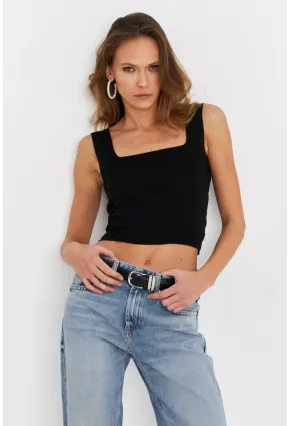 Kadın Siyah Kare Yaka Triko Bluz SE8